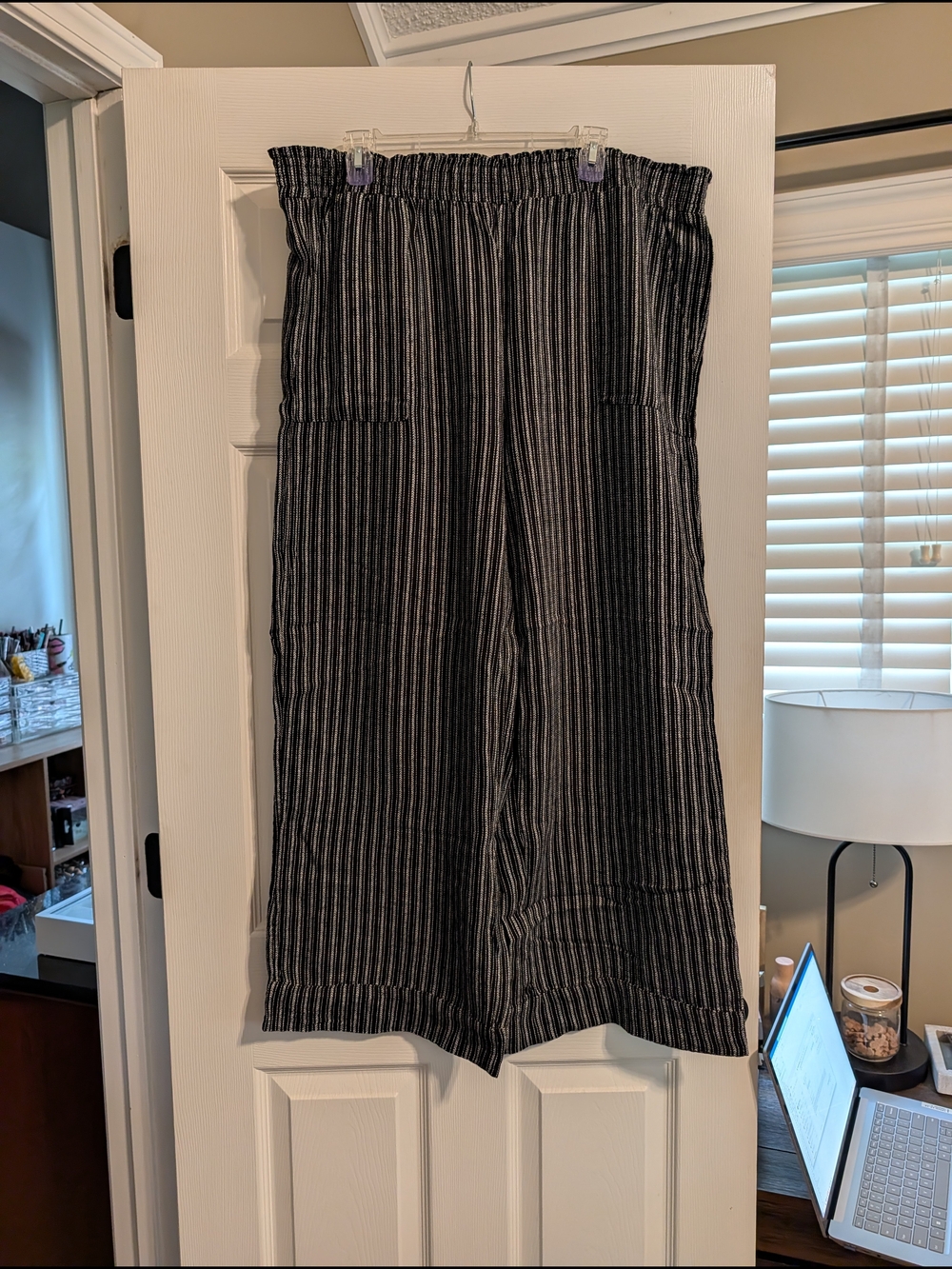 Women's Black Pinstripe Elastic Waist Wide Leg Pants Size XXL